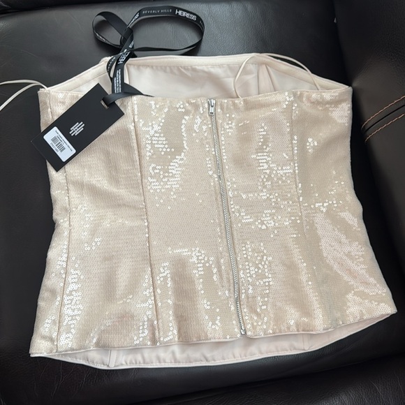 Heiress Beverly Hills Nude Sequin Strapless Tube Top sz L New - Picture 6 of 9